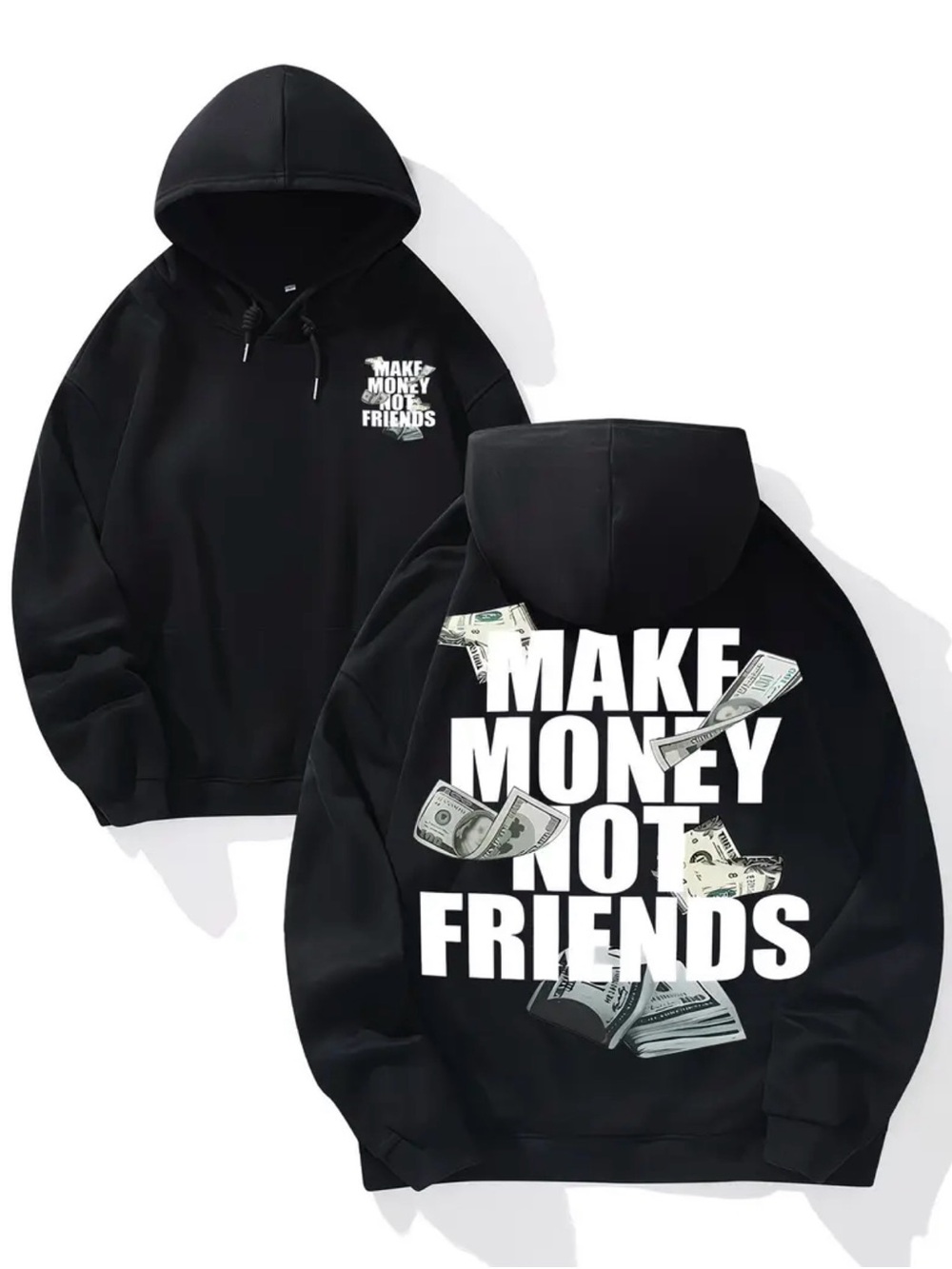Make Money Not Friends Black Graphic Hoodie - Men